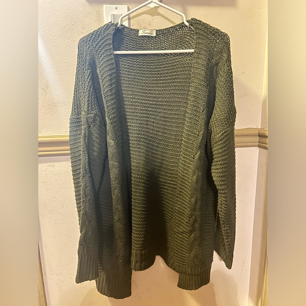 Green oversized cardigan sweater